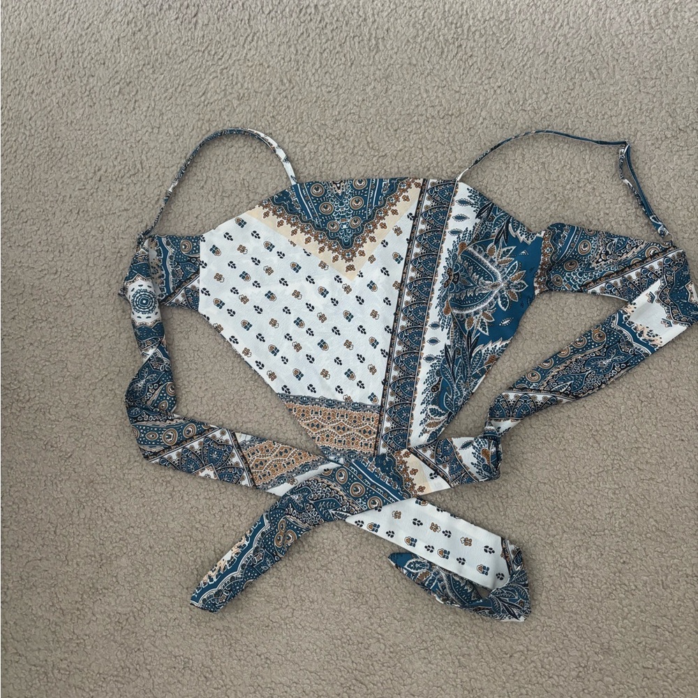 SHEIN Blue and White Tie Front Backless Camisole